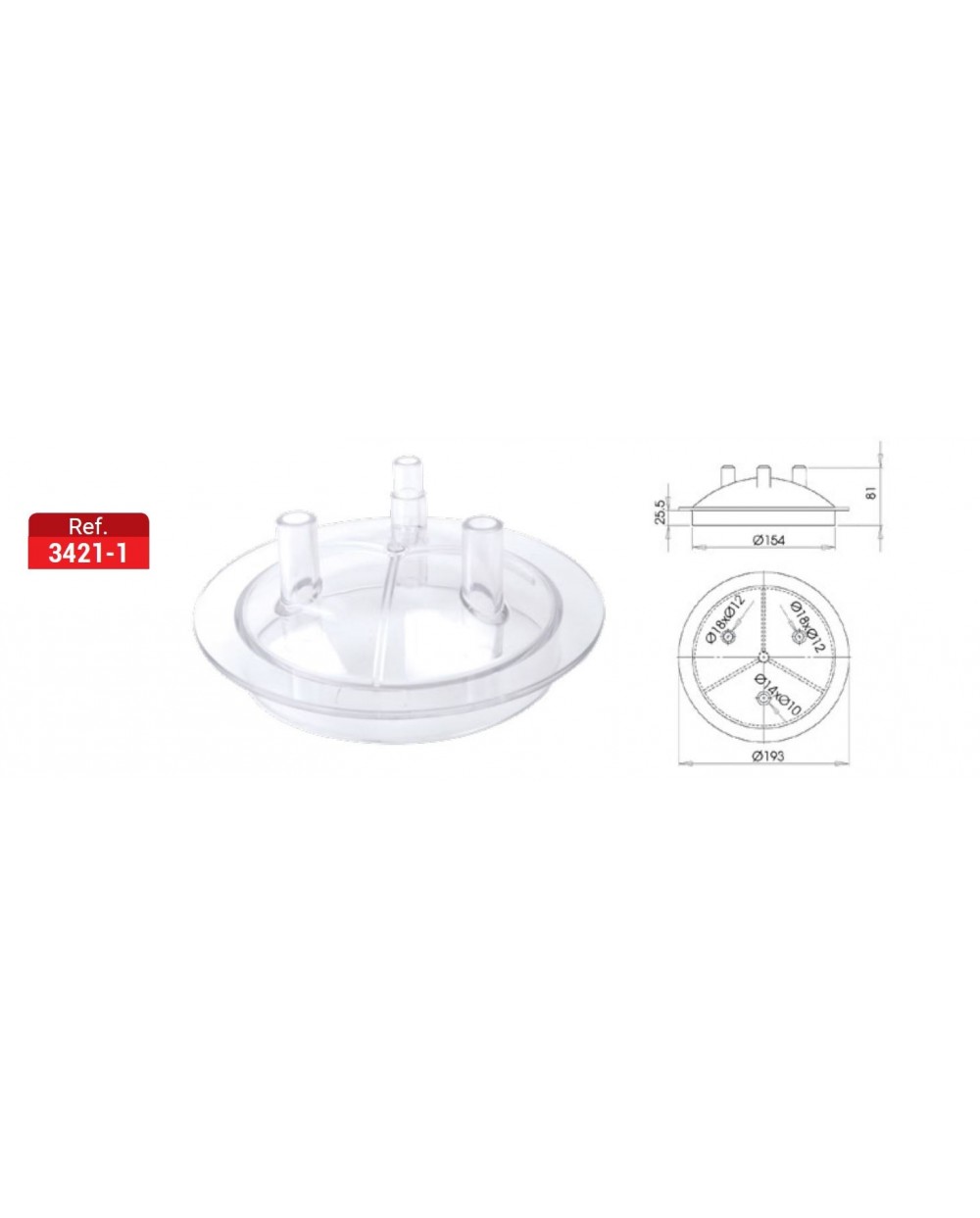 Capac plastic cu 3 iesiri pentru bidon mulgatoare Ø180 MM