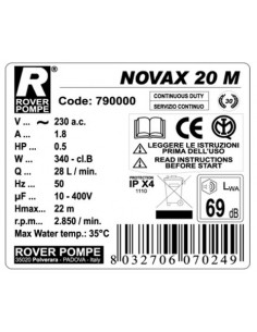 Pompa de transfer lichide Rover NOVAX 20 M, 340 W, 1700 L/h 2