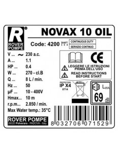Pompa de transfer ulei vegetal Rover NOVAX 10 Oil, 320 W,... 2