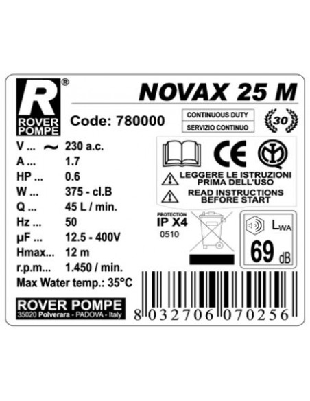 Pompa de transfer lichide Rover NOVAX 25 M, 420 W, 2400 L/h