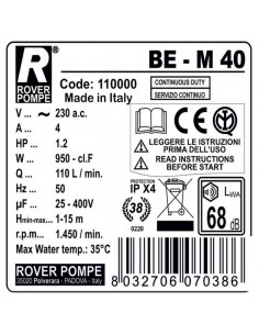 Pompa de transfer lichide Rover BE-M 40, 800 W, 6500 L/h 2