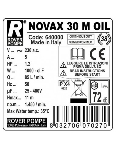 Pompa de transfer ulei vegetal Rover NOVAX 30...