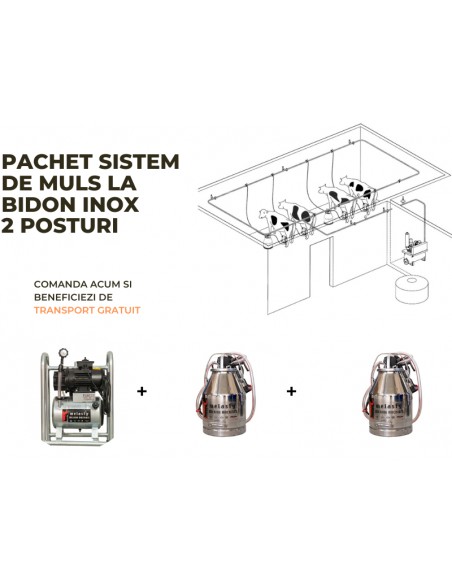 Pachet sistem fix de muls la bidon 2 posturi( bidoane inox 30 L)