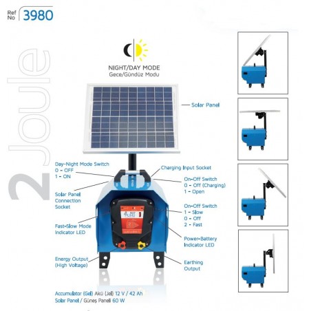 Sistem compact gard electric 2 Joule - Acumulator 14 Ah - Panou solar 20 W